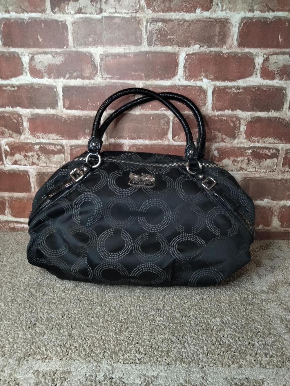 Coach Madison Dotted Op Art Sophia Satchel Shoulder Bag Purse Black 15957